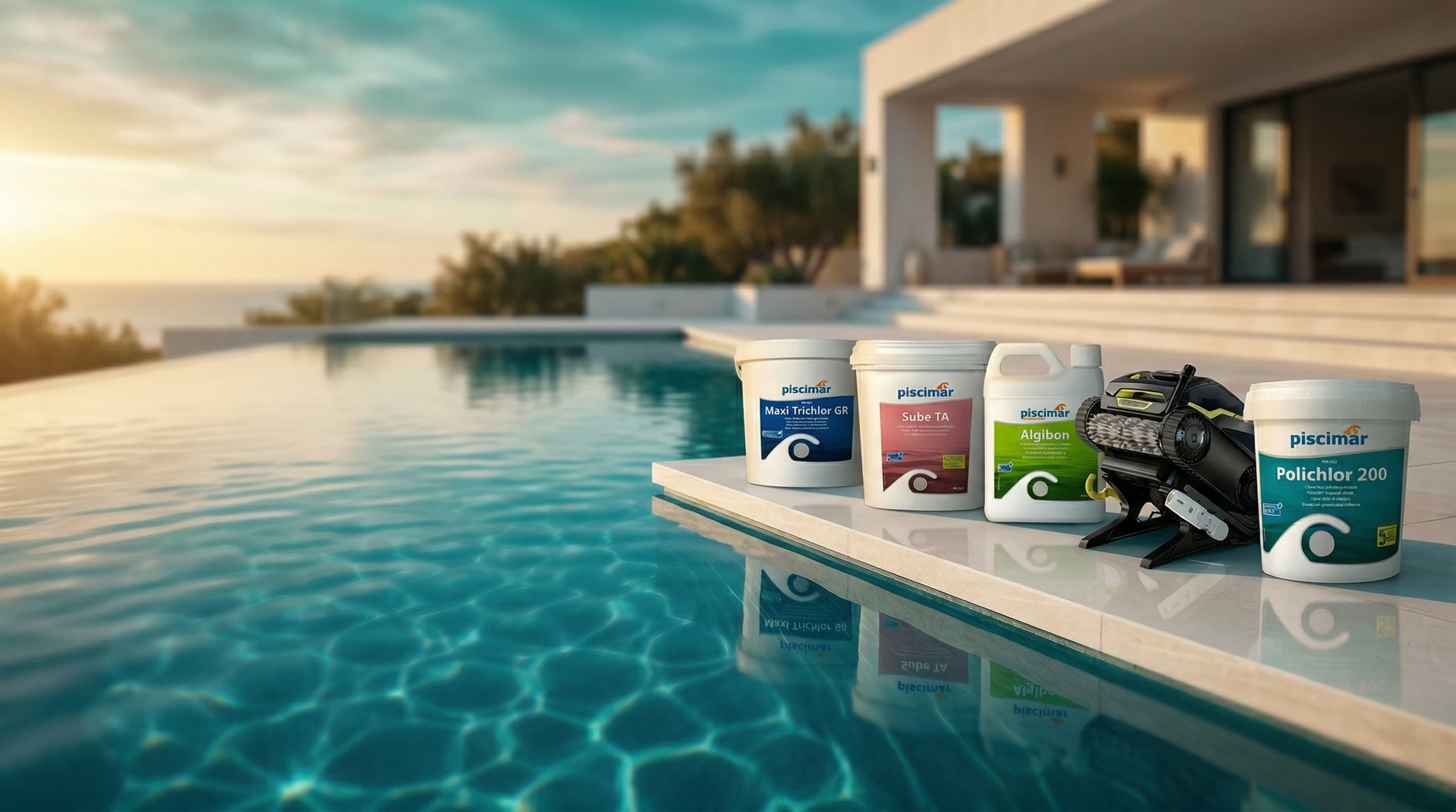 Piscina cristalina con agua azul turquesa